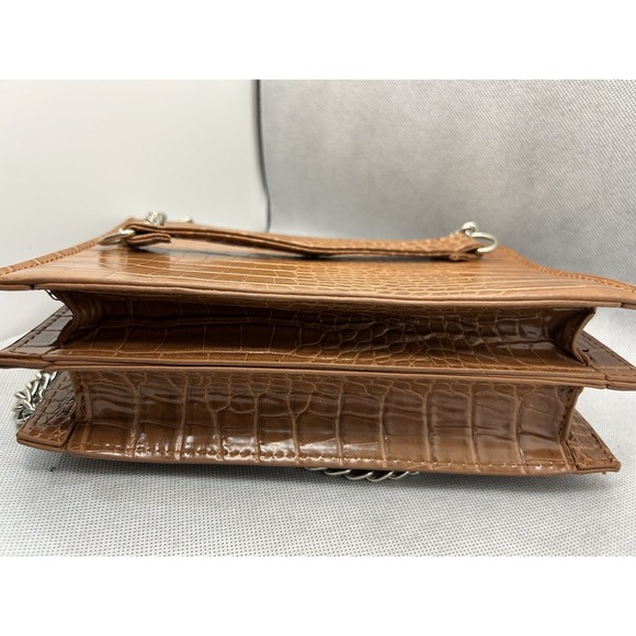 Coniac Brown Alligator Design Shoulder Chain Strap Handbag Rectangle Adjustable - Picture 6 of 6